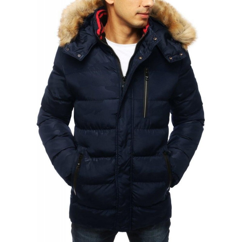 Pánska zimná tmavomodrá prešívaná bunda s kapucňou (tx2954)