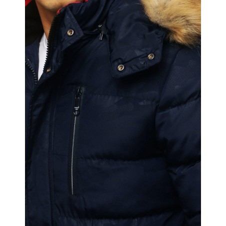 Pánska zimná tmavomodrá prešívaná bunda s kapucňou (tx2954)