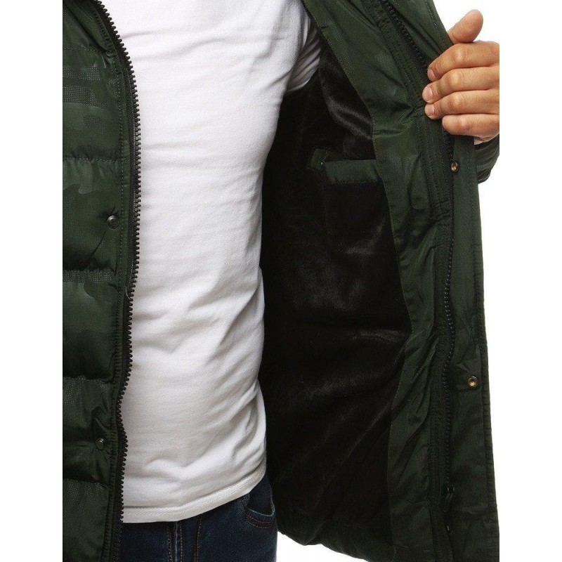 Pánska zimná zelená prešívaná bunda s kapucňou (tx2955)