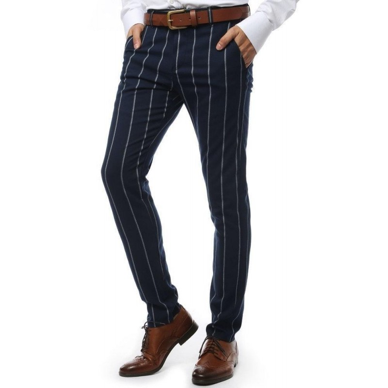 Pásikavé tmavomodré pánske nohavice (ux2147)