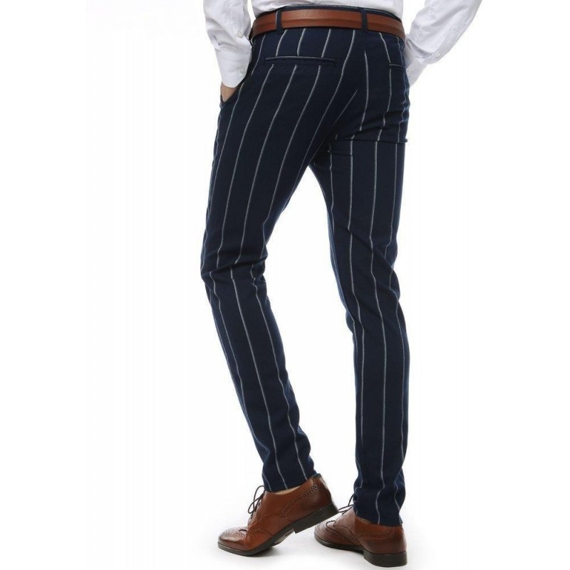 Pásikavé tmavomodré pánske nohavice (ux2147)