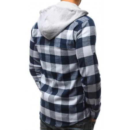 Pánska casual košeľa s kapucňou (dx1692) - bielo-tmavomodrá