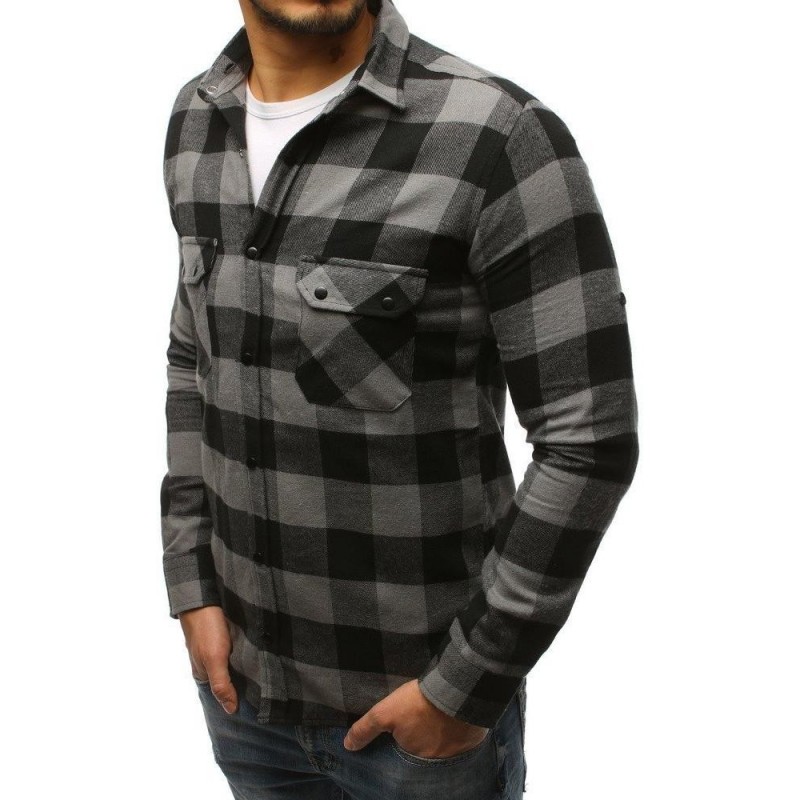 Pánska casual košeľa s kapucňou (dx1694) - sivo-čierna
