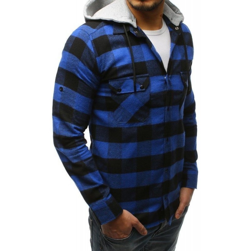 Pánska casual košeľa s kapucňou (dx1695) - modro-čierna