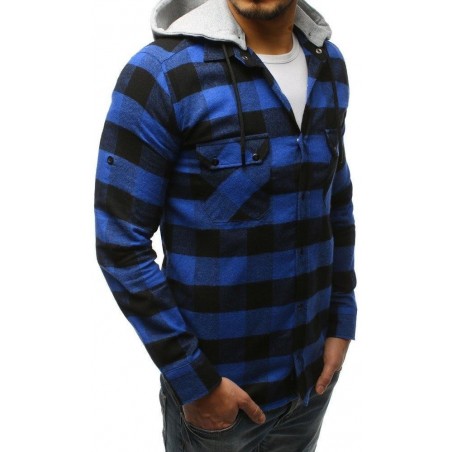 Pánska casual košeľa s kapucňou (dx1695) - modro-čierna