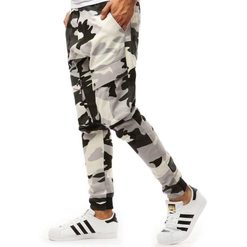 Pánske maskáčové biele jogger nohavice (ux1959)