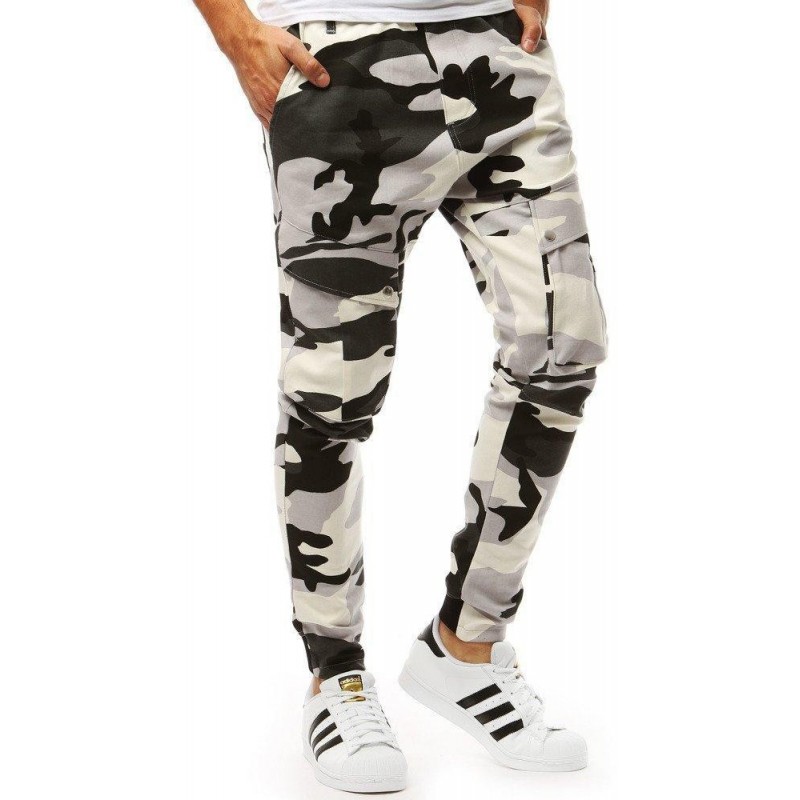 Pánske maskáčové biele jogger nohavice (ux1959)