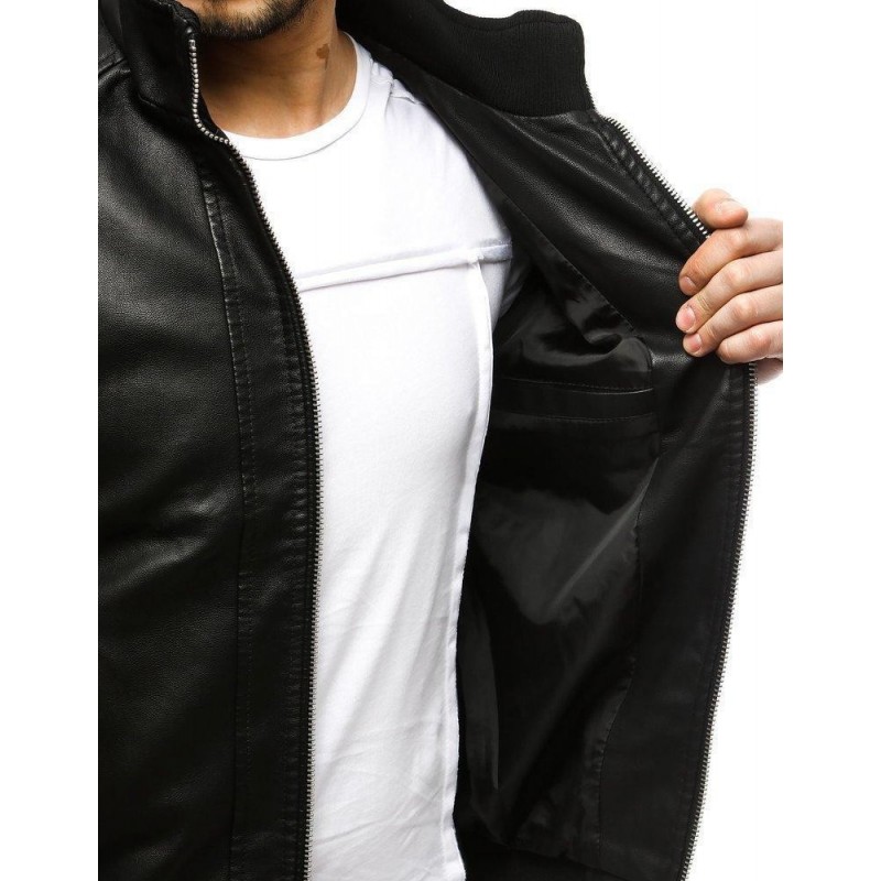 Čierna kožená bunda pre mužov TX3159