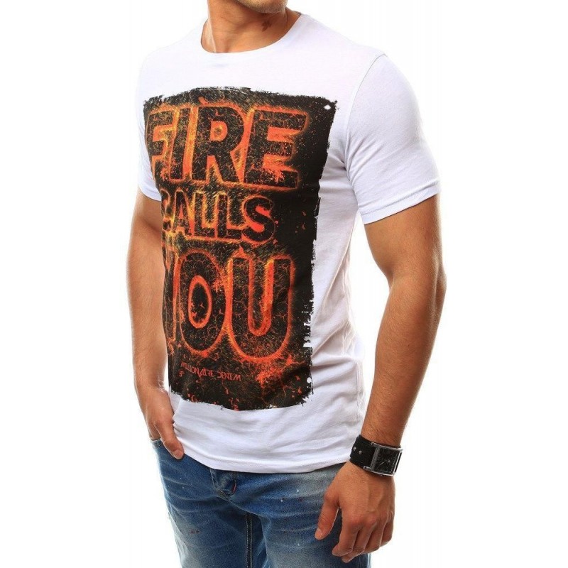 Pánske biele tričko s veľkou potlačou (rx2460)