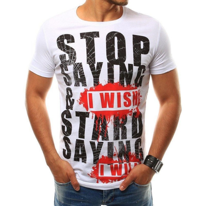 Pánske tričko s výraznou potlačou (rx2507) - biele