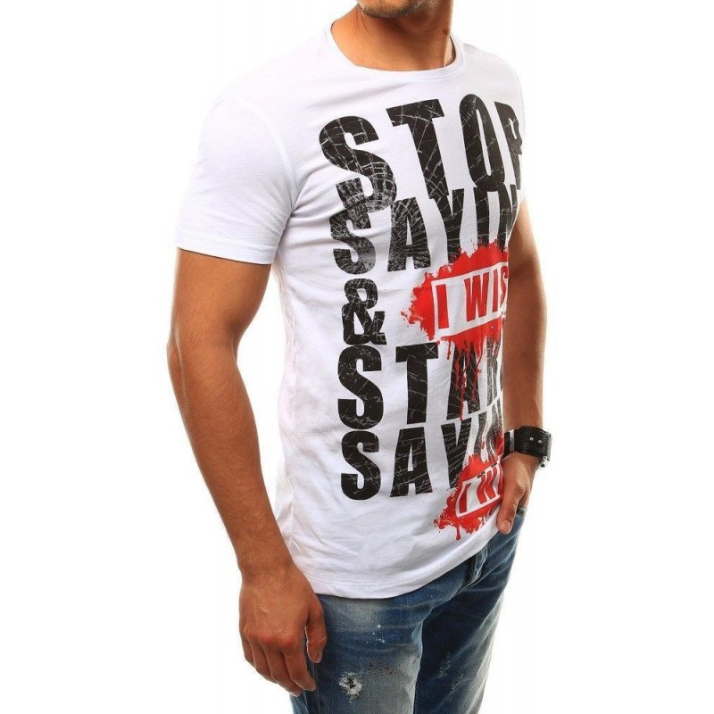 Pánske tričko s výraznou potlačou (rx2507) - biele