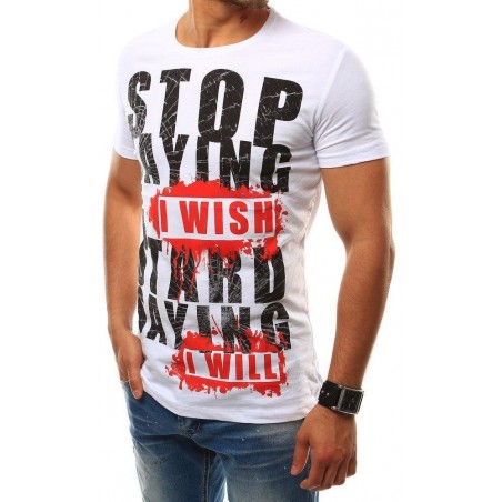 Pánske tričko s výraznou potlačou (rx2507) - biele