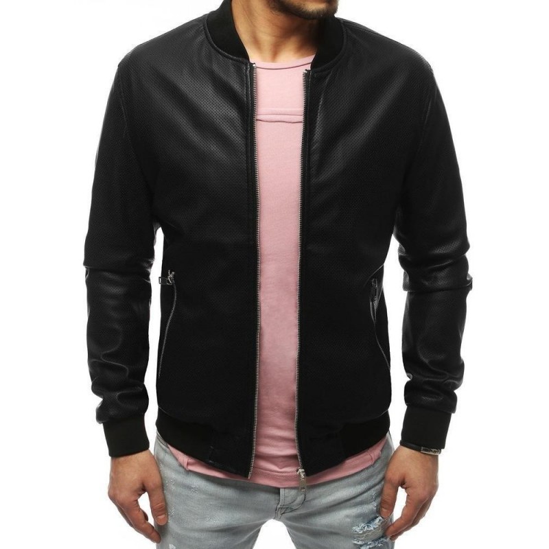 Čierna pánska kožená bunda TX3191