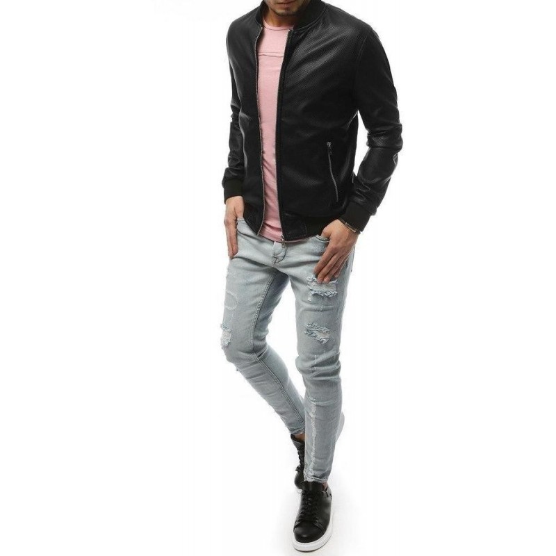 Čierna pánska kožená bunda TX3191