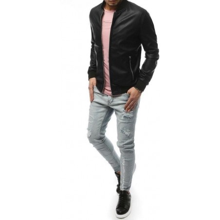 Čierna pánska kožená bunda TX3191