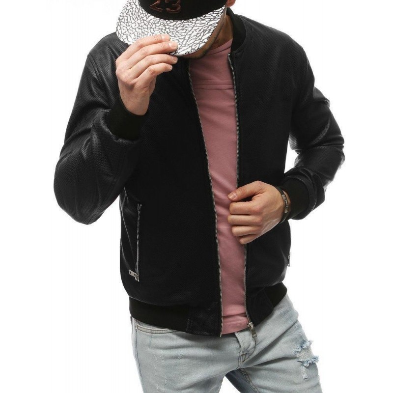 Čierna pánska kožená bunda TX3191