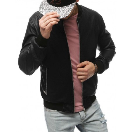 Čierna pánska kožená bunda TX3191