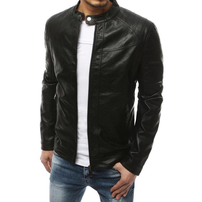 Pánska kožená čierna bunda TX3213