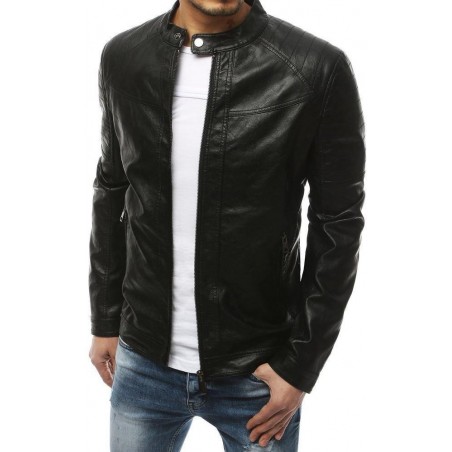 Pánska kožená čierna bunda TX3213