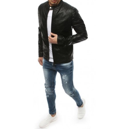 Pánska kožená čierna bunda TX3213