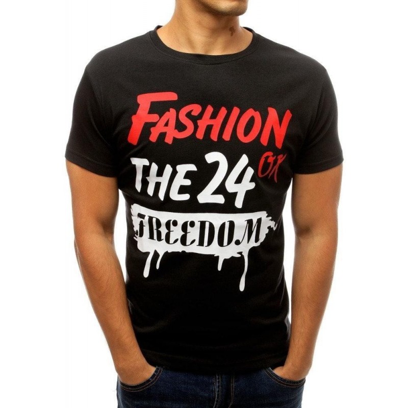 Čierne tričko s potlačou pre mužov RX3767