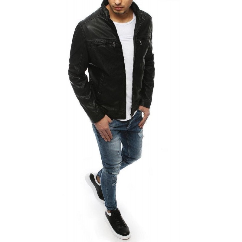 Čierna kožená bunda pre pánov TX3201