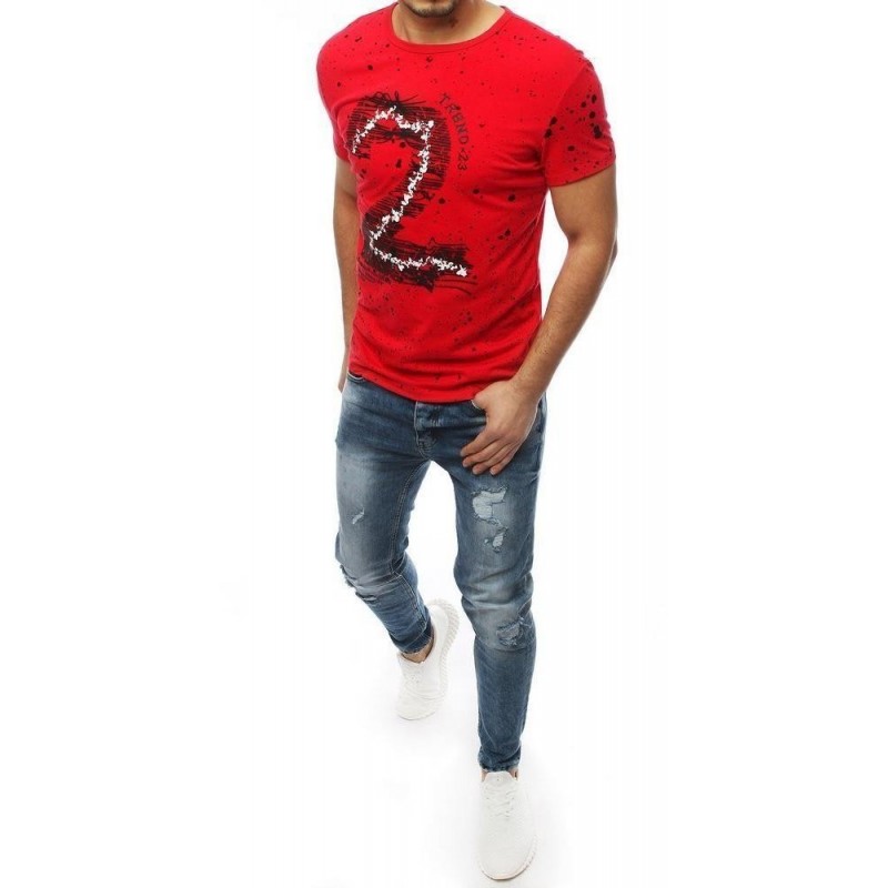 Červené pánske tričko s potlačou RX3908