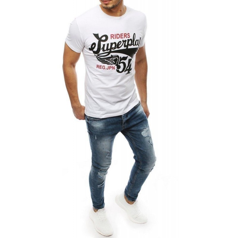 Biele tričko s potlačou pre pánov RX3913