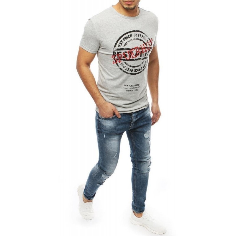 Pánske svetlosivé tričko s potlačou RX3927