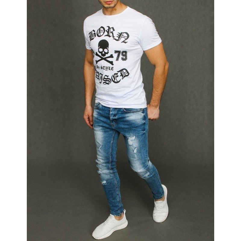 Pánske tričko s výraznou potlačou RX3937 - biele