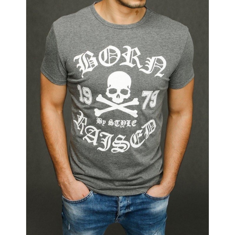 Pánske tričko s výraznou potlačou RX3938 - tmavosivé