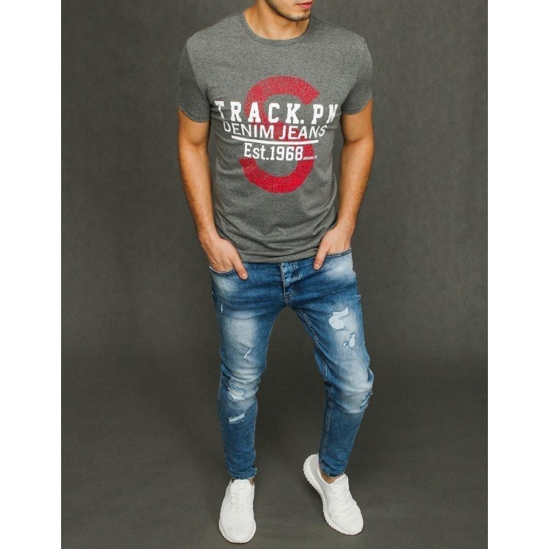 Tmavosivé pánske tričko s potlačou RX3940