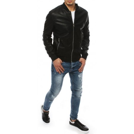 Pánska čierna kožená bunda TX3275