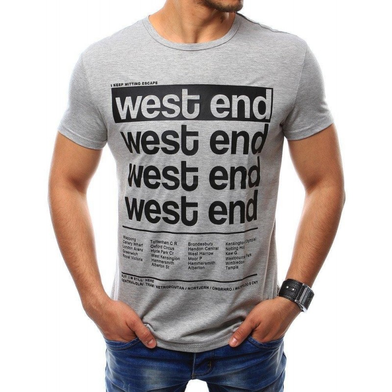 Sivé pánske tričko s výraznou potlačou (rx2407)