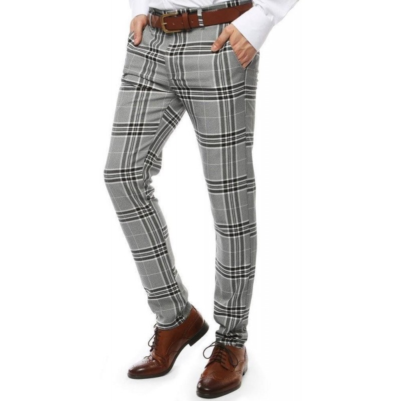 Kárované pánske nohavice UX2446 - svetlosivé