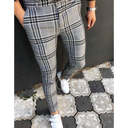 Kárované pánske nohavice UX2446 - svetlosivé