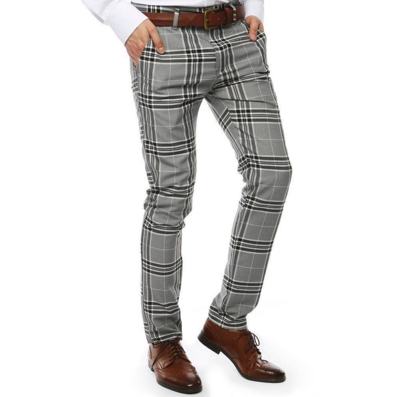 Kárované pánske nohavice UX2446 - svetlosivé