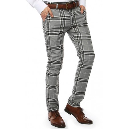 Kárované pánske nohavice UX2446 - svetlosivé