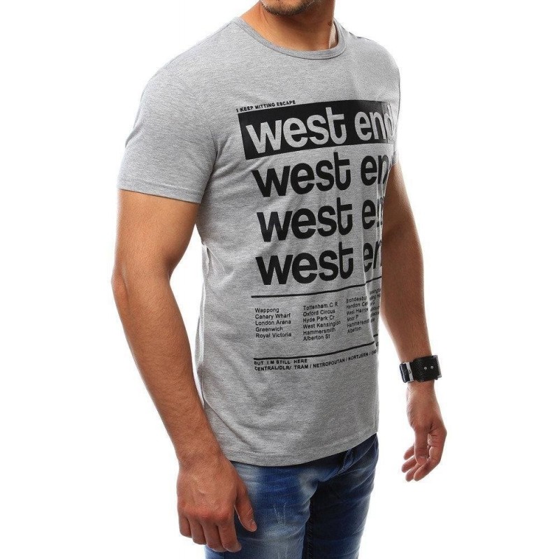 Sivé pánske tričko s výraznou potlačou (rx2407)