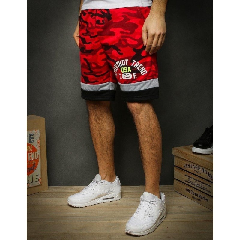 Pánske maskáčové červené teplákové kraťasy SX1111