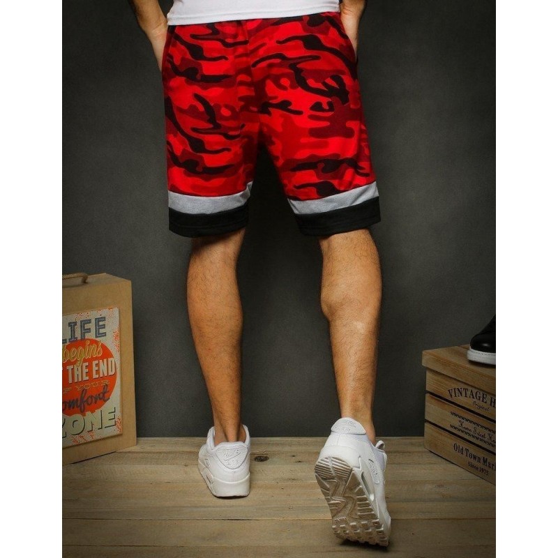 Pánske maskáčové červené teplákové kraťasy SX1111