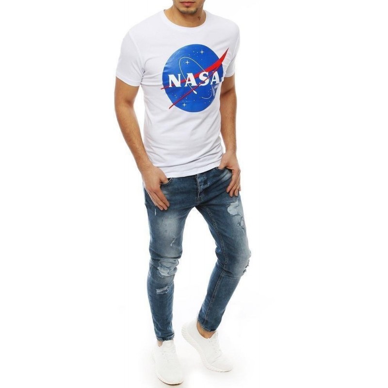Pánske biele tričko s potlačou NASA RX4100