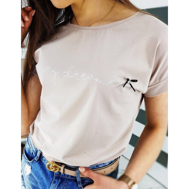 Béžové dámske tričko s potlačou DAY DREAMER RY1268
