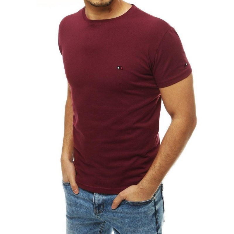 Bordové pánske bavlnené tričko bez potlače RX4130