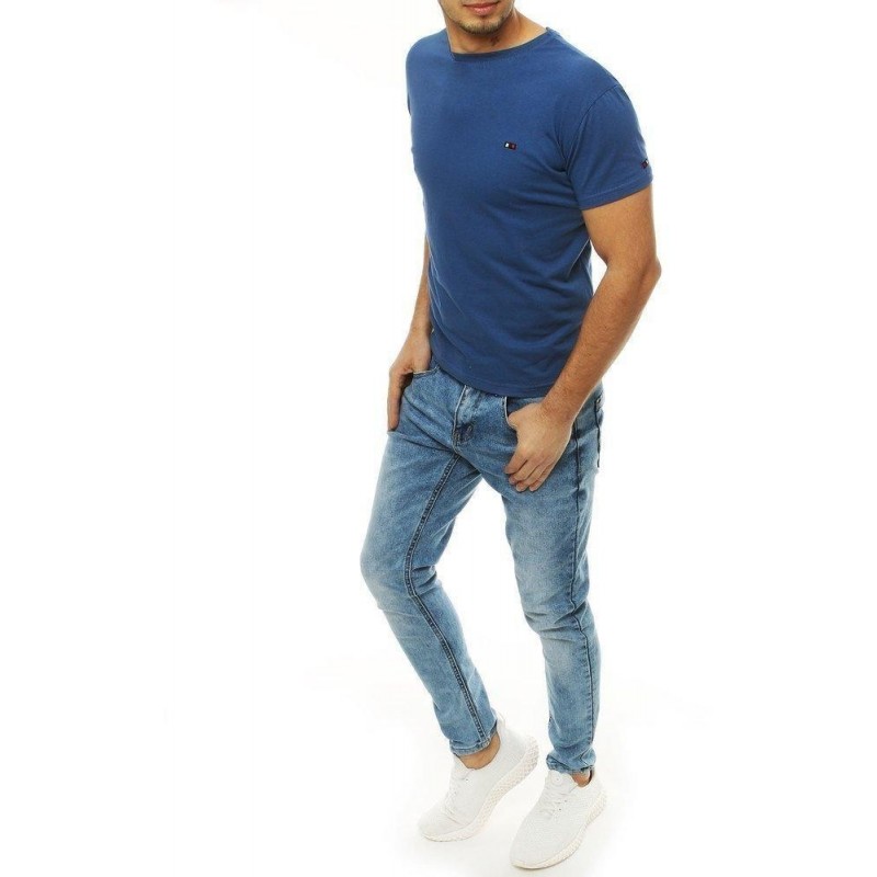 Džínsové pánske bavlnené tričko bez potlače RX4133