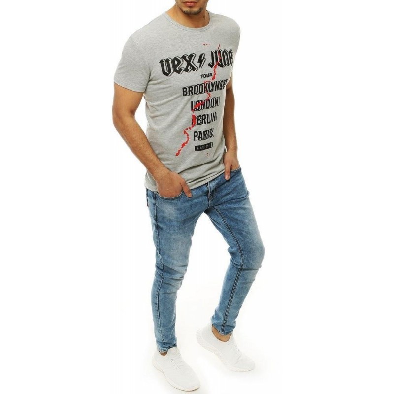 Sivé tričko s potlačou pre pánov RX4002