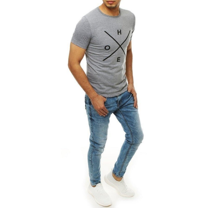 Svetlosivé pánske tričko s potlačou RX4145