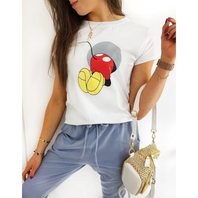 Biele dámske tričko s potlačou MICKY BOOM RY1428