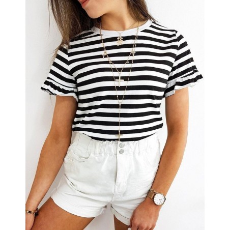 Dámske pruhované tričko MODERA RY1447 - čierne