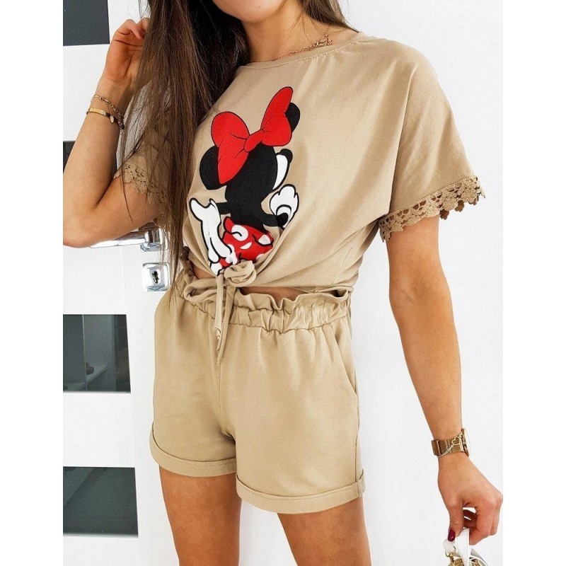 Béžová dámska krátka tepláková súprava MINNIE RED AY0289